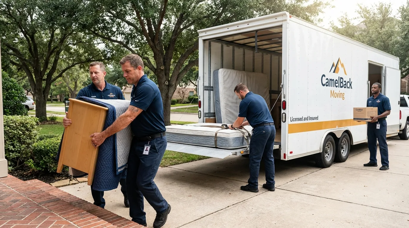 Crew loading residential truck for cross-state move from Fairburn, GA